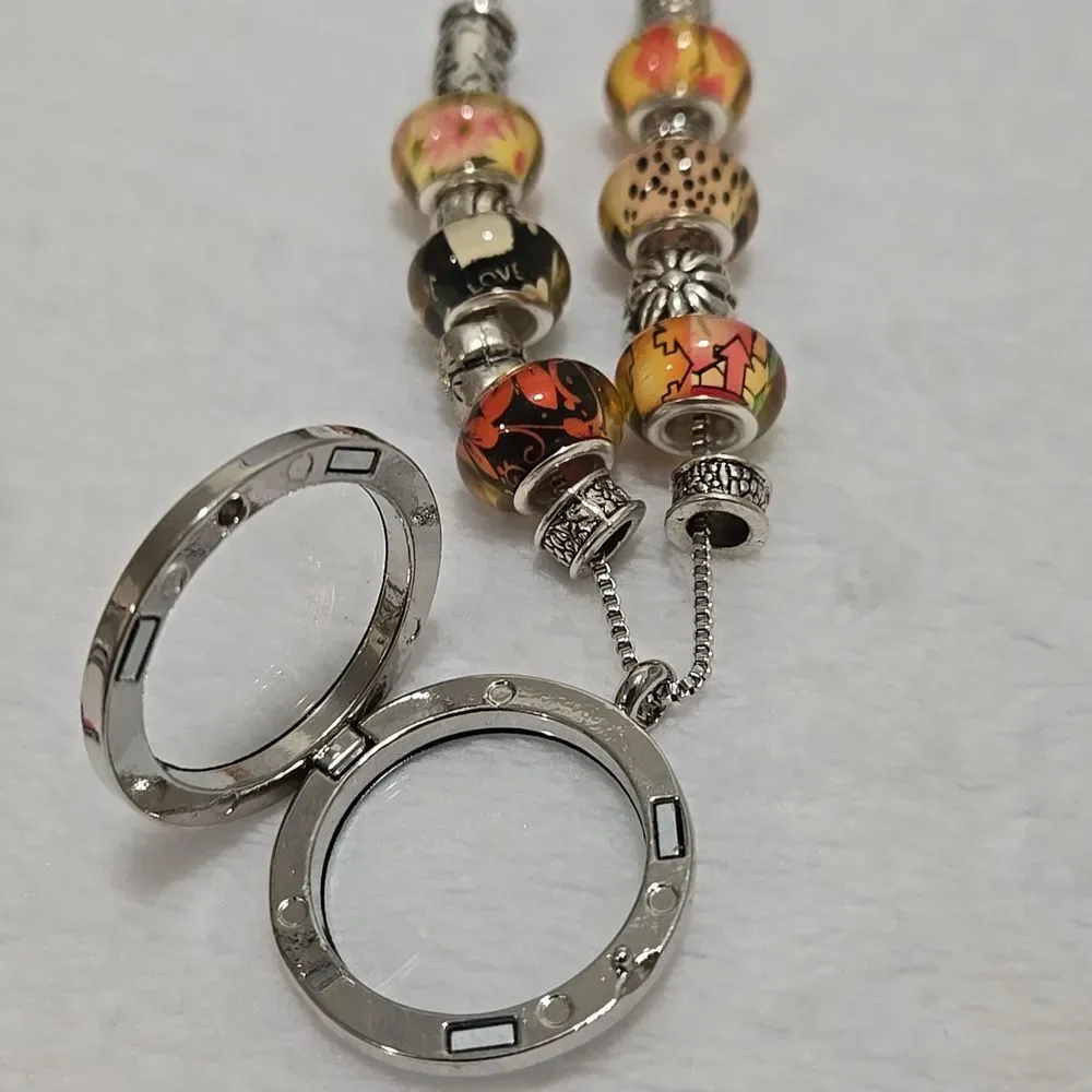 Silver Floating Charm Pendant Necklace With 40 Charms